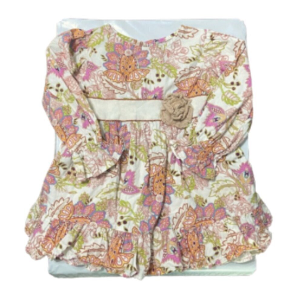 Hannah Kate EUC girls 4 floral paisley long sleeve ruffle hem dress burlap bow